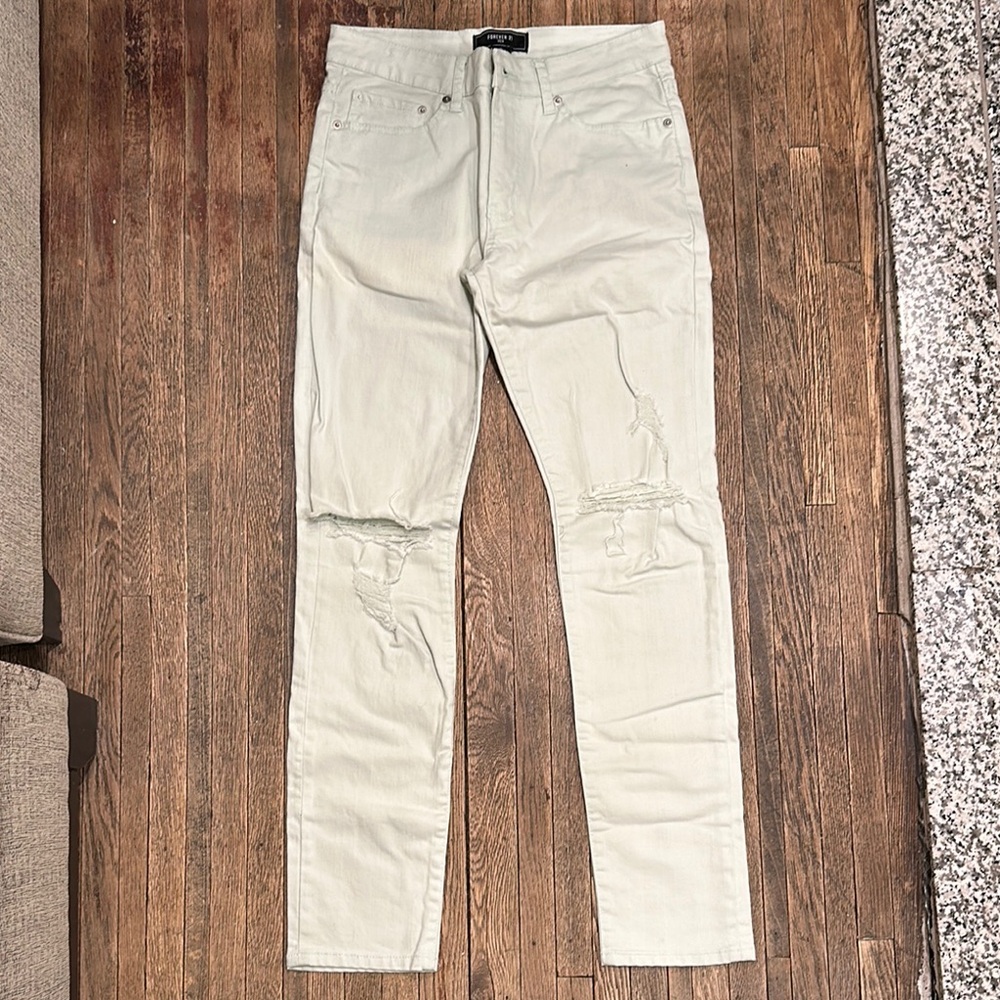 Forever 21 Men's Distressed Pants - Light Mint Green